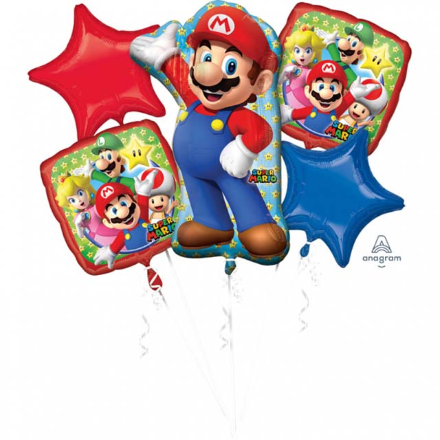 Helium Ballon Boeket Mario Bros, ballon per post, ballon versturen, ,mario ballon, mario bros, helium ballon, jongens ballon, greetz