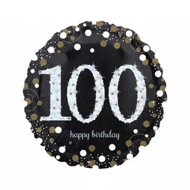 Helium Ballon 100 Sparkle Birthday 45 cm