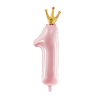 Helium Ballon Nummer 1 roze met kroontje 100cm