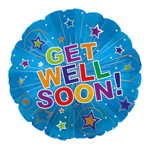 Helium Ballon Get Well Soon Silver Burst 45CM