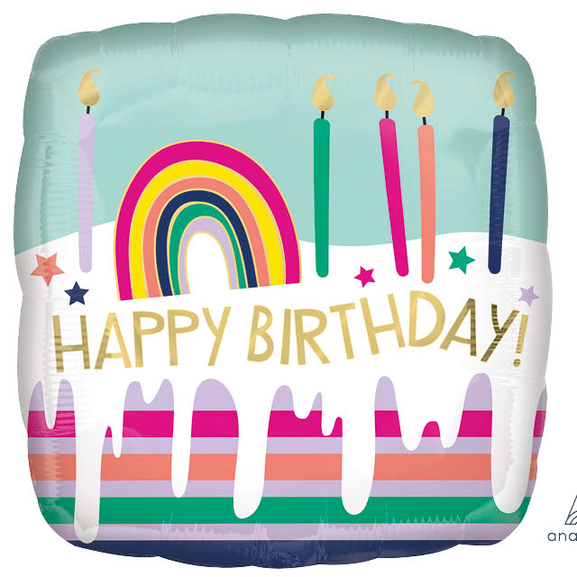 Helium Ballon Verjaardag striped cake 45CM