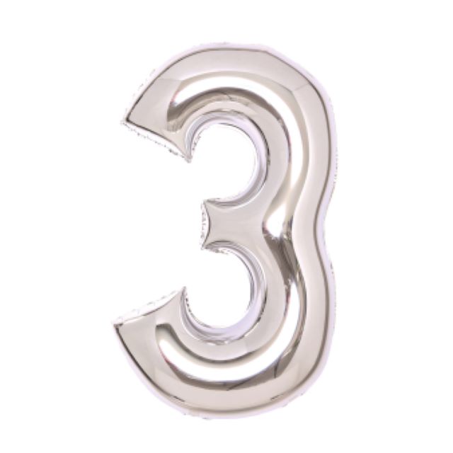 Helium Ballon Cijfer 3 Zilver 70 cm