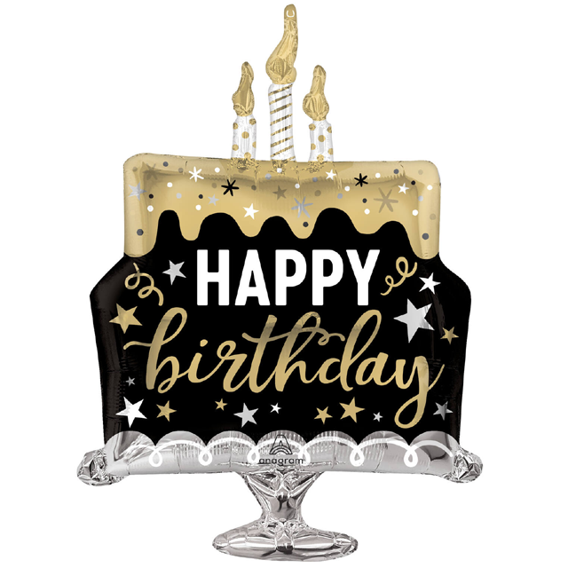 Helium Ballon Birthday Cake Surprise black and gold 70 CM