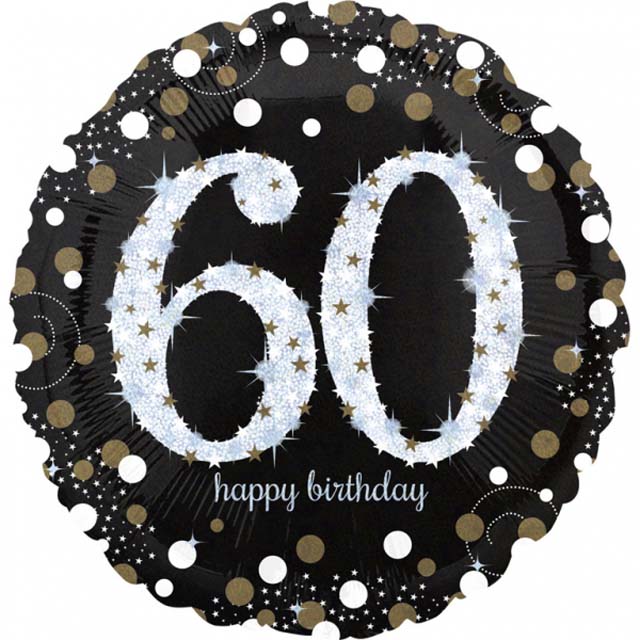 Helium Ballon XXL Jumbo Sparkling Birthday 60 ca. 90 CM
